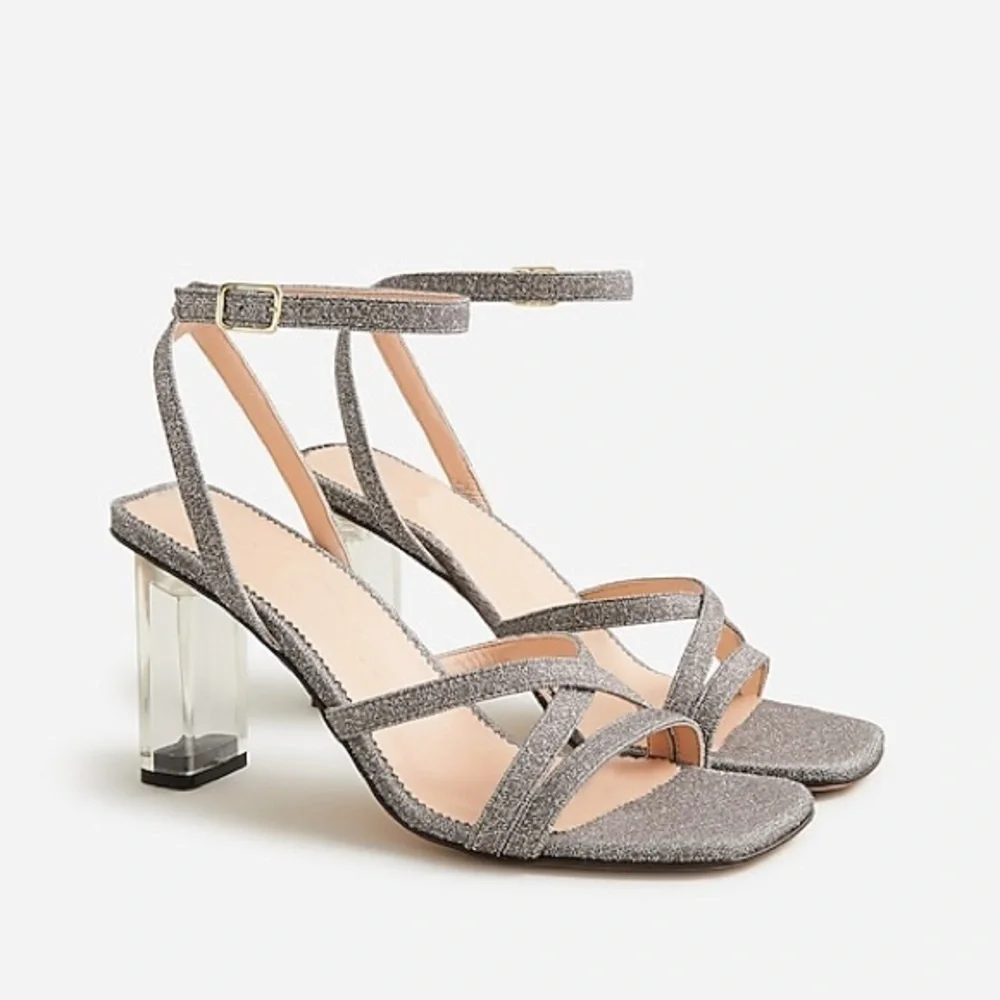 J Crew Strappy lucite-heel sandals in metallic Item BK494